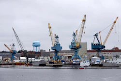 Waterfront at the Portsmouth Naval Shipyard, Kittery, Maine, May 3, 2019.