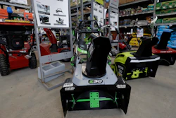 Snow blowers displayed at a Home Depot in Boston, Jan. 27, 2020.