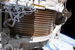 This Dec. 2, 2019, photo shows the Alpha Magnetic Spectrometer attached to the International Space Station.