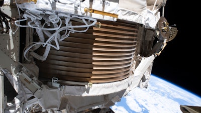 This Dec. 2, 2019, photo shows the Alpha Magnetic Spectrometer attached to the International Space Station.