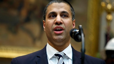 Federal Communications Commission Chairman Ajit Pai speaks during an event in Washington, April 12, 2019.