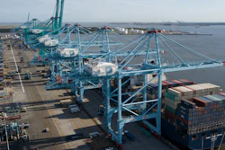 In this May 10, 2019, file photo, a container ship is unloaded at the Virginia International Gateway terminal in Norfolk, Va.