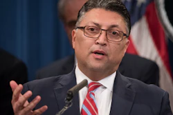 Assistant Attorney General Makan Delrahim speaks at the Justice Department in Washington, Nov. 5, 2019.