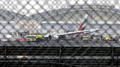 In this Aug 3, 2016, file photo, a damaged Boeing 777 after it crash-landed in Dubai.