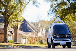 Nuro's self-driving vehicle 'R2' on a neighborhood street, February 2020.