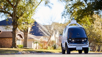 Nuro's self-driving vehicle 'R2' on a neighborhood street, February 2020.