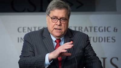 Attorney General William Barr gives the keynote address to the CSIS China Initiative Conference, Feb. 6, 2020, in Washington.