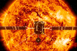 This illustration made available by NASA depicts the Solar Orbiter satellite in front of the Sun.