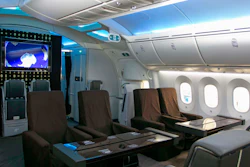 Seating area inside Mexico's presidential plane.
