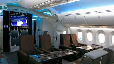 Seating area inside Mexico's presidential plane.