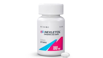 This undated photo shows the cholesterol-lowering drug Nexletol.