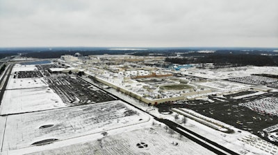 In this Nov. 28, 2018, file photo, snow covers the perimeter of the General Motors' Lordstown plant in Lordstown, Ohio.