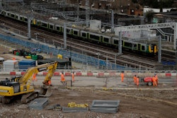 A train passes the construction site of the High Speed 2 rail line at Euston station in London, Feb. 11, 2020.