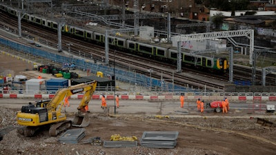 A train passes the construction site of the High Speed 2 rail line at Euston station in London, Feb. 11, 2020.