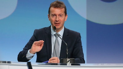 Airbus CEO Guillaume Faury at press conference in Toulouse, France, Feb.13, 2020.