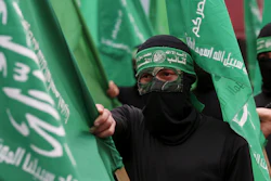 Masked Hamas militants during a protest in Gaza City, Feb. 14, 2020.