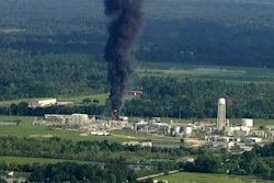 Smoke rises from a Arkema-owned chemical plant in Crosby, Texas, Sept. 1, 2017.