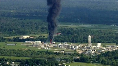 Smoke rises from a Arkema-owned chemical plant in Crosby, Texas, Sept. 1, 2017.