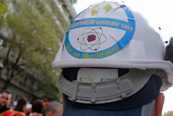 A Fessenheim employee during a protest in Paris, April 6, 2017.