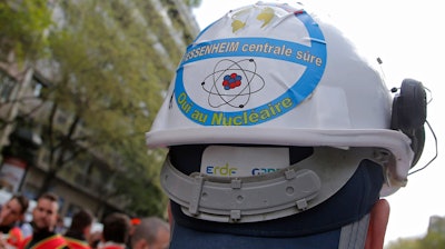 A Fessenheim employee during a protest in Paris, April 6, 2017.