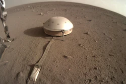 The InSight lander's dome-covered seismometer, known as SEIS, on Mars, Feb. 18, 2020.