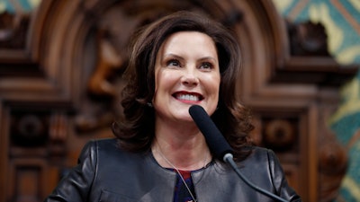 Michigan Gov. Gretchen Whitmer delivers her State of the State address at the Capitol in Lansing, Jan. 29, 2020.