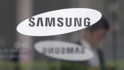 Logo of Samsung Electronics Co. at its office in Seoul, April 30, 2019.
