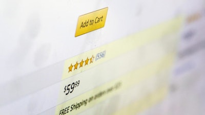 A customer rating for a product for sale on Amazon.com is displayed on a computer screen, Dec. 16, 2019, in New York.