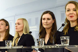 From left, Finnish Minister of Education Li Andersson, Minister of Interior Maria Ohisalo, Prime Minister Sanna Marin and Minister of Finance Katri Kulmuni at a news conference in Helsinki, Dec. 10, 2019.
