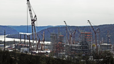 A petrochemical plant being built on the banks of the Ohio River in Monaca, Pa., for the Royal Dutch Shell company, April 18, 2019.