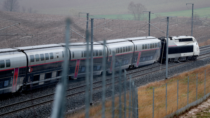 High-speed TGV train after it has derailed in Ingenheim, France, March 5, 2020.