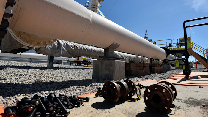 Nuts, bolts and fittings ready to be added to the east leg of the pipeline near St. Ignace, Mich., June 8, 2017.