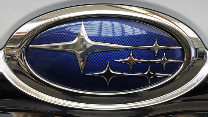 Logo on a 2019 Subaru Forester at the Pittsburgh International Auto Show, Feb. 14, 2019.