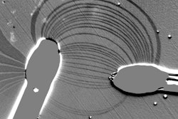The flow of an electric current between two electrodes on a magnetic thin film are imaged by measuring the strip domains.