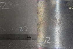 Steel-steel composite metal foam samples before testing (right) and after 100 minutes exposure to 825C (left).