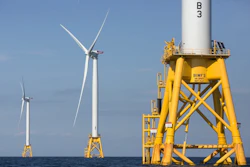 Three of Deepwater Wind's turbines off Block Island, R.I., Aug. 15, 2016.