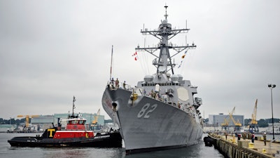 In this Sept. 6, 2019, file photo, the U.S. Navy Arleigh Burke-class guided missile destroyer USS Lassen moors at Fort Trumbull State Park, New London, Conn.