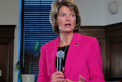 U.S. Sen. Lisa Murkowski speaks with reporters after a speech to the Alaska Legislature in Juneau, Feb. 18, 2020.