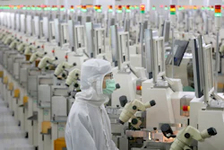 A worker at a microelectronics factory in Nantong, China, Feb. 20, 2020.