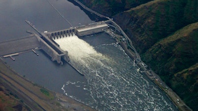 The Lower Granite Dam on the Snake River is seen from the air near Colfax, Wash., May 15, 2019.