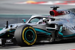 Mercedes driver Lewis Hamilton during the Formula One pre-season testing session at the Barcelona Catalunya racetrack in Montmelo, Spain, Feb. 28, 2020.