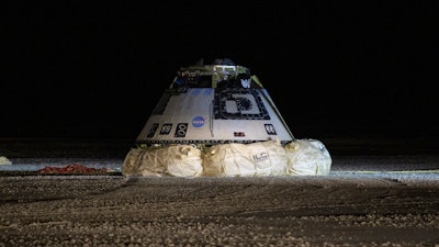 Boeing Starliner spacecraft after it landed in White Sands, N.M., Dec. 22, 2019.