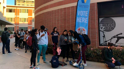 Voters in line at a polling station at the University of Southern California, March 3, 2020.