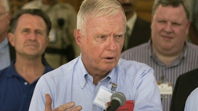 U.S. Rep. Amory Houghton Jr., R-N.Y., speaks during a U.S. Congressional delegation visit in Baghdad, Sept. 18, 2004.