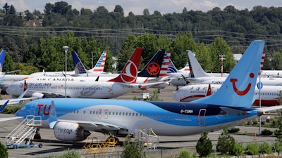 Grounded Boeing 737 Max airplanes adjacent to Boeing Field in Seattle, Aug. 15, 2019.