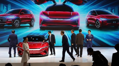 BYD cars at Auto Shanghai, April 16, 2019.
