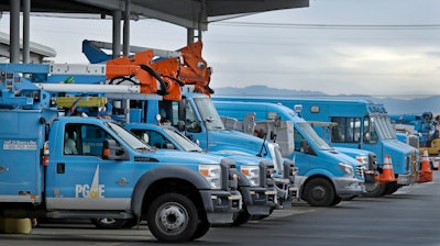 Pacific Gas & Electric vehicles parked at the PG&E Oakland Service Center in Oakland, Calif., Jan. 14, 2019.