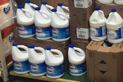 Gallons of Clorox bleach on display, priced at $8.99 each, at a Menards store in Jackson, Mich., March 10, 2020.
