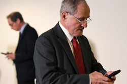 Sen. Jim Risch, R-Idaho, heads into a Republican policy lunch on Capitol Hill, March 19, 2020.