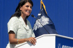 Then-South Carolina Gov. Nikki Haley speaks during the dedication of Boeing Co.'s $750 million final assembly plant in North Charleston, June 10, 2011.